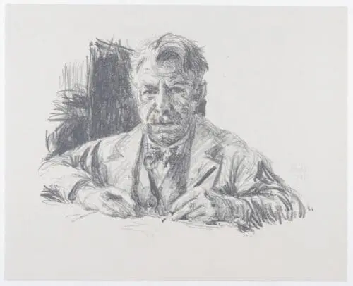 Brustbild Bernhard Pankoks, der einen Zeichenstift in der Hand hält